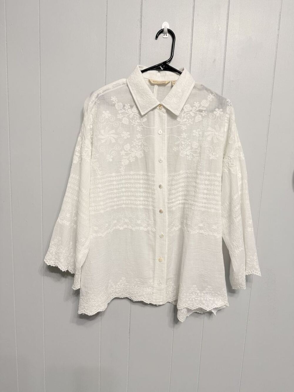 Soft Surroundings White Embroidered Cotton Button-Front Blouse XL